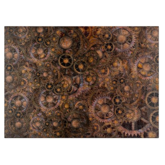 Vintage Steampunk Koperen Tandwielen Snijplank (Voorkant)
