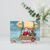 Vintage Steampunk Luchtvaartuig Kerstman 'Groeten' Briefkaart (Staand voorkant)