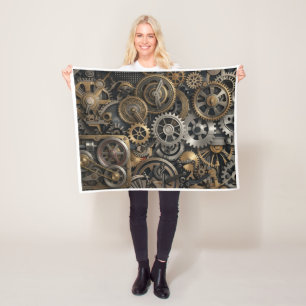Vintage Steampunk Mechanische Versnellingen en Tan Fleece Deken