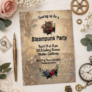 Vintage Steampunk Versnellingen & Rozen Custom Kaart