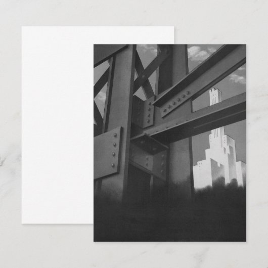 Vintage Steel Construction Skyscraper Invitation (Devant / Derrière)