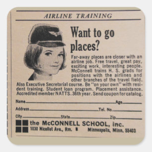 Vintage Stewardess Airline Career Vierkante Sticker