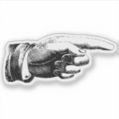 Vintage sticker met wijzende hand (Voorkant)