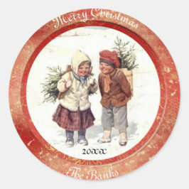 Vintage-Sticker voor kerstmis Ronde Sticker