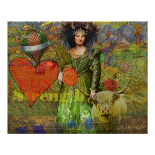 Vintage Stier Klassieke Vrouw Portret Gotische Kun Perfect Poster