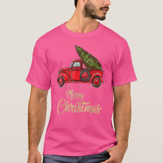 Vintage Stijl Boerderij Rode Truck Met Kerstboom M T-shirt