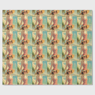 Vintage stijl Cote D'Azur strandmeisje Cadeaupapier
