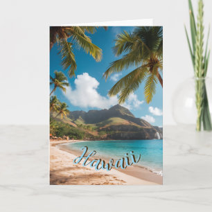 Vintage stijl Hawaiaanse blauwe zee palmen lucht r Kaart
