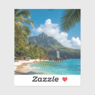 Vintage stijl Hawaiaanse blauwe zee palmen lucht r Sticker