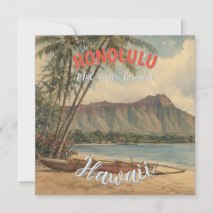 Vintage stijl Hawaiaanse reis Honolulu Midden-Stil Feestdagenkaart