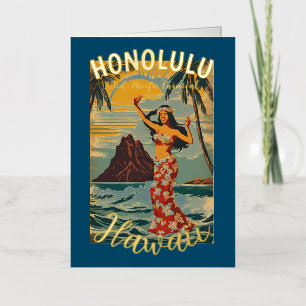 Vintage stijl Hawaiaanse reis Honolulu Midden-Stil Folie Wenskaart