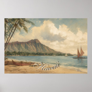 Vintage stijl Hawaiaanse reis kust zee Poster