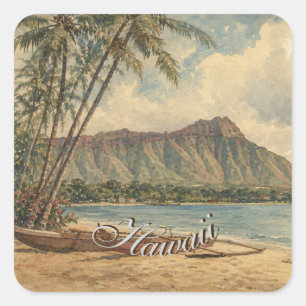 Vintage stijl Hawaiaanse reis kust zee Vierkante Sticker
