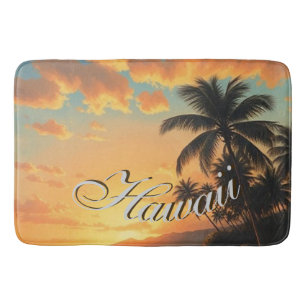 Vintage stijl Hawaiaanse reis kust zee zonsonderga Badmat