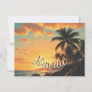 Vintage stijl Hawaiaanse reis kust zee zonsonderga Briefkaart
