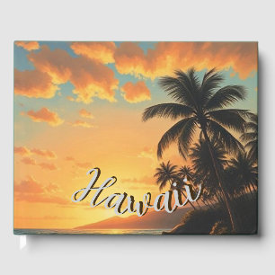 Vintage stijl Hawaiaanse reis kust zee zonsonderga Gastenboek