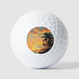 Vintage stijl Hawaiaanse reis kust zee zonsonderga Golfballen