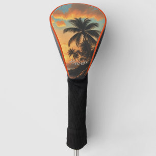 Vintage stijl Hawaiaanse reis kust zee zonsonderga Golfheadcover