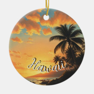 Vintage stijl Hawaiaanse reis kust zee zonsonderga Keramisch Ornament