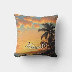 Vintage stijl Hawaiaanse reis kust zee zonsonderga Kussen
