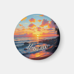 Vintage stijl Hawaiaanse reis kust zee zonsonderga Magneet