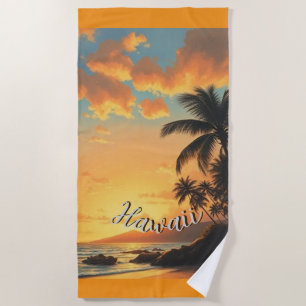 Vintage stijl Hawaiaanse reis kust zee zonsonderga Strandlaken