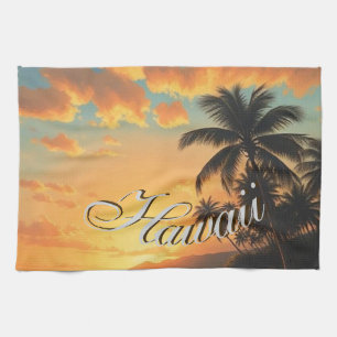 Vintage stijl Hawaiaanse reis kust zee zonsonderga Theedoek