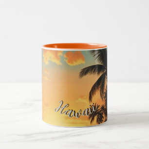 Vintage stijl Hawaiaanse reis kust zee zonsonderga Tweekleurige Koffiemok