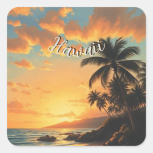 Vintage stijl Hawaiaanse reis kust zee zonsonderga Vierkante Sticker