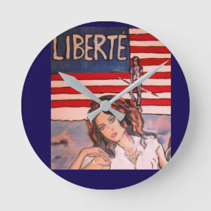 Vintage Stijl Liberté Portret met Amerikaanse Vlag Ronde Klok