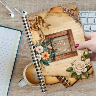 Vintage Stijl Oud Papier Bloemen op Jute Notitieboek