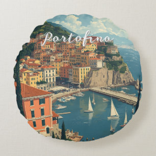 Vintage stijl Portofino Genova Italië Rond Kussen