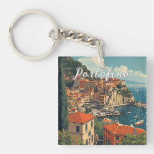 Vintage stijl Portofino Genova Italië Sleutelhanger