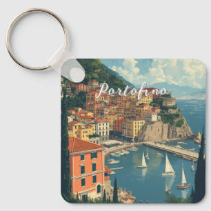 Vintage stijl Portofino Genova Italië Sleutelhanger