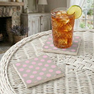 Vintage stijl roze stippen op jute stenen onderzetter