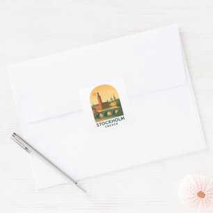 Vintage Stockholm Zweden Reizen – Scandinavisch Vierkante Sticker