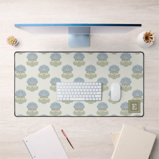 Vintage Stof Blauw Salie Groen Bloemmotief Monogra Bureaumat