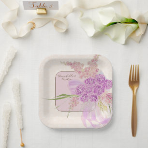 Vintage Stof Roze Ombré Strik en Boeket-SQ Papieren Bordje