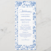 Vintage Stofblauw Toile Rozen Huwelijksprogramma Programma (Voorkant)
