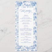 Vintage Stofblauw Toile Rozen Huwelijksprogramma Programma (Achterkant)