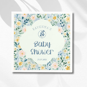 Vintage Stofblauwe Bloeiende Bloemen Baby Shower Servet