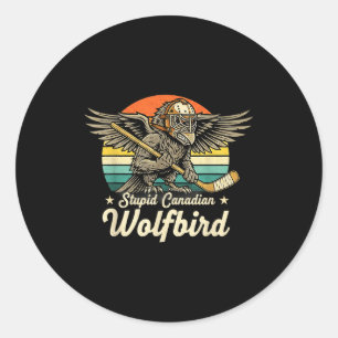 Vintage stom canadese wolf vogel grappige duiker m ronde sticker