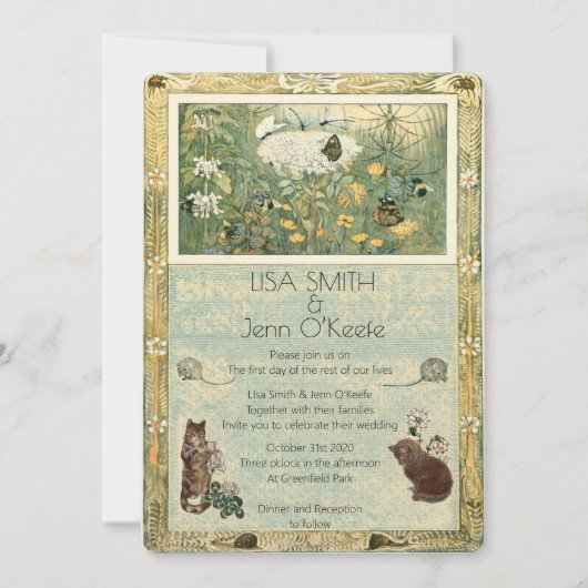 Vintage Storybook Kitten Faire-part de mariage (Devant)