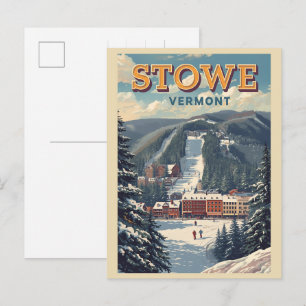 Vintage Stowe, VT buiten winter trails ski helling Briefkaart