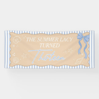 Vintage strand pastelblauwe meisjes verjaardagsban spandoek