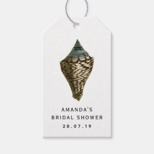 Vintage strand schelp en damast cadeaulabel