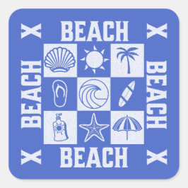 Vintage Strand Sfeer -Strand Strand Strand Vierkante Sticker