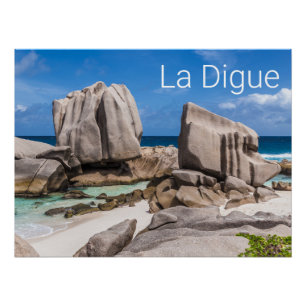 Vintage strand van de Seychellen La Digue Anse Mar Perfect Poster