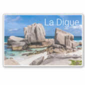 Vintage strand van de Seychellen La Digue Anse Mar Sticker (Voorkant)