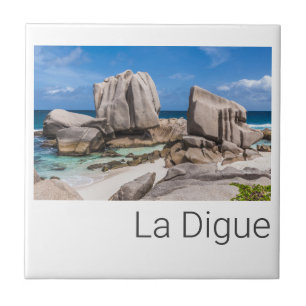 Vintage strand van de Seychellen La Digue Anse Mar Tegeltje